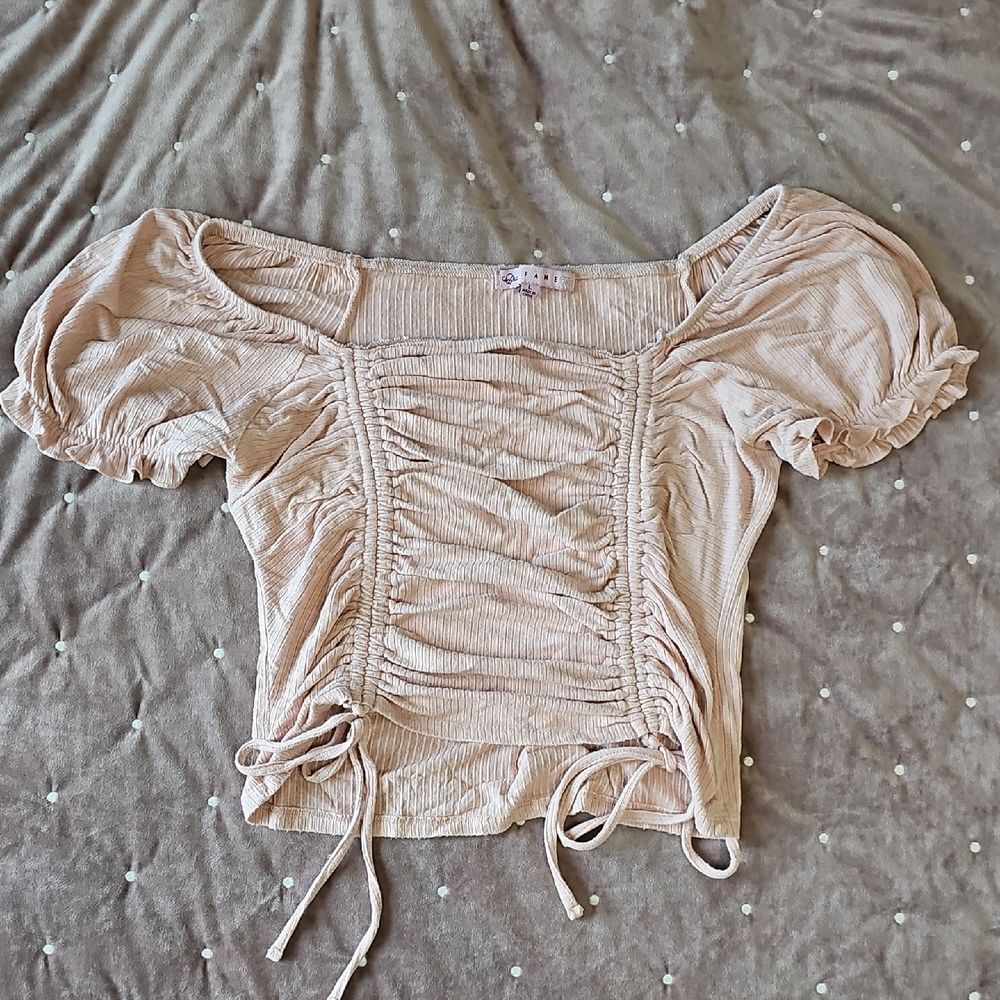 Crave Fame Pinkish-Cream Ruched Tie Front Blouse, Juniors, Size L